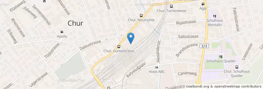 Mapa de ubicacion de Chur Bahnhof en سويسرا, غروبندن, Plessur, Chur.