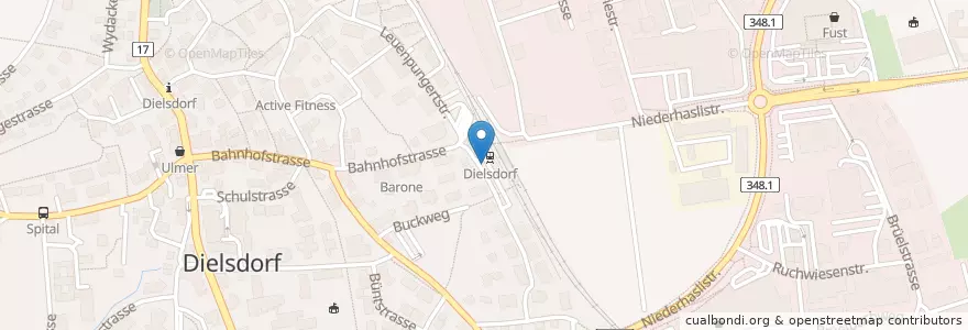 Mapa de ubicacion de Dielsdorf Bahnhof en Suisse, Zurich, Bezirk Dielsdorf, Dielsdorf.