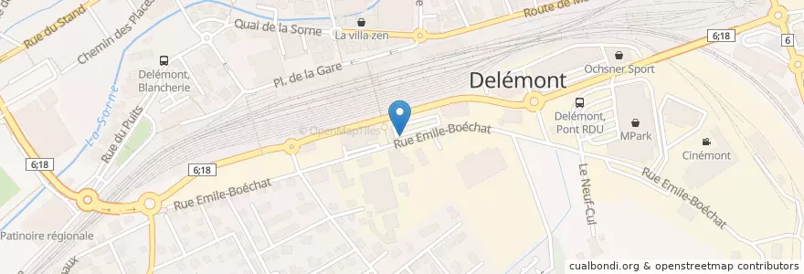 Mapa de ubicacion de Delémont Gare en Suíça, Jura, District De Delémont, Delémont.