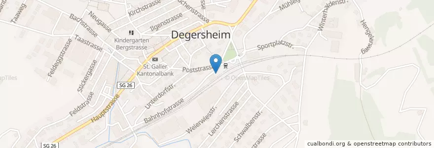 Mapa de ubicacion de Degersheim Bahnhof en 스위스, Sankt Gallen, Wahlkreis Wil, Degersheim.