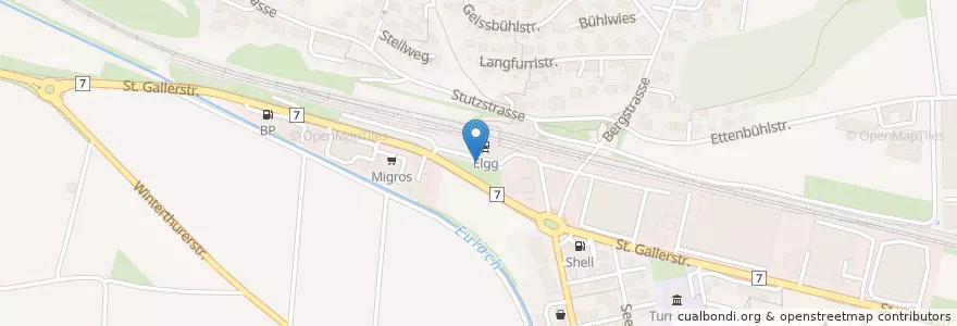 Mapa de ubicacion de Elgg Bahnhof en Suiza, Zúrich, Bezirk Winterthur, Elgg.