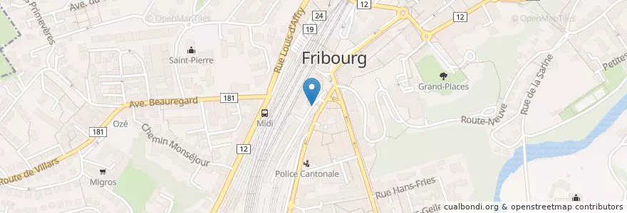 Mapa de ubicacion de Fribourg Gare en سويسرا, Fribourg/Freiburg, District De La Sarine, Fribourg - Freiburg.