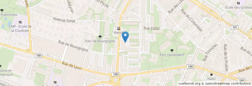 Mapa de ubicacion de Genève Avenue Wendt en Швейцария, Женева, Женева, Genève.