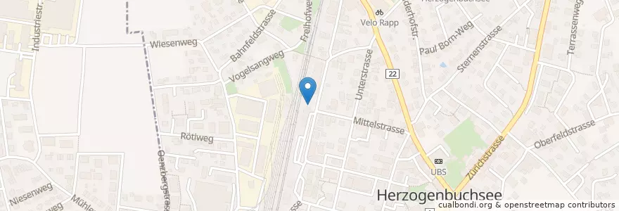 Mapa de ubicacion de Herzogenbuchsee Bahnhof en Schweiz/Suisse/Svizzera/Svizra, Bern/Berne, Verwaltungsregion Emmental-Oberaargau, Verwaltungskreis Oberaargau, Herzogenbuchsee.