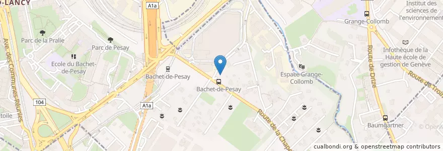 Mapa de ubicacion de Grand-Lancy (GE) TPG - Bachet de Pesay en Suiza, Ginebra, Ginebra, Lancy.