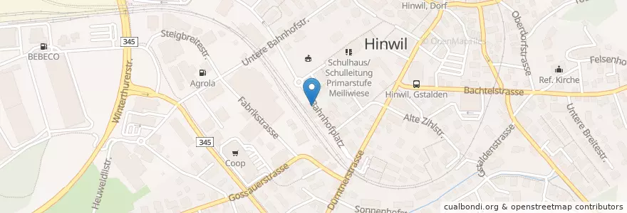 Mapa de ubicacion de Hinwil Bahnhof en سويسرا, زيورخ, Bezirk Hinwil, Hinwil.