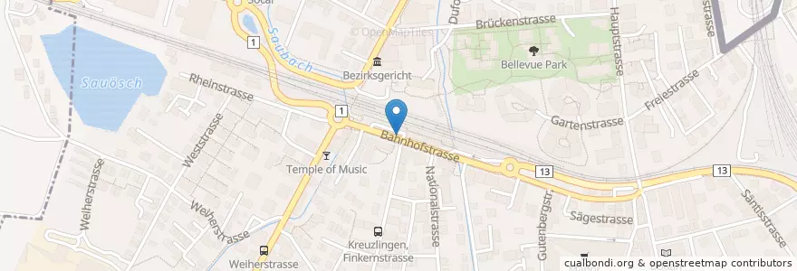Mapa de ubicacion de Kreuzlingen Bahnhof en Schweiz/Suisse/Svizzera/Svizra, Thurgau, Bezirk Kreuzlingen, Kreuzlingen.