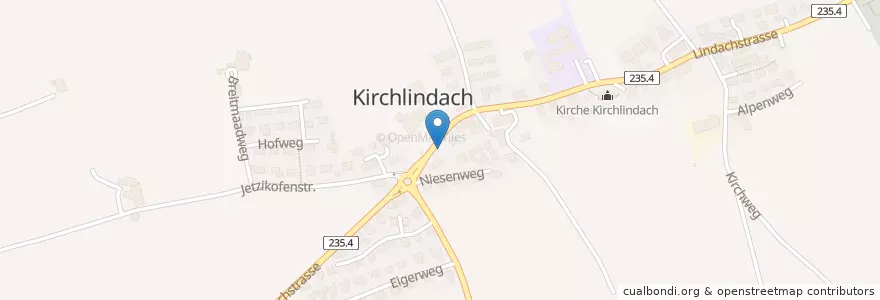 Mapa de ubicacion de Kirchlindach Lindachstrasse - Kreisel en Switzerland, Bern, Verwaltungsregion Bern-Mittelland, Verwaltungskreis Bern-Mittelland, Kirchlindach.
