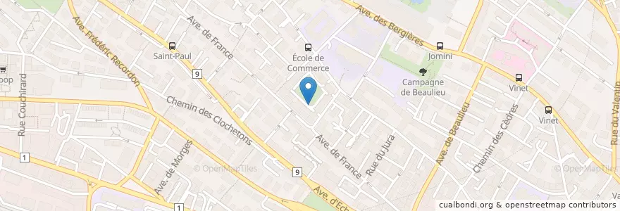 Mapa de ubicacion de Lausanne Beaulieu / Rue de l’Ecole de Commerce en سويسرا, فود, District De Lausanne, لوزان.