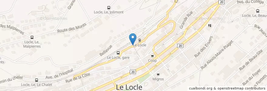 Mapa de ubicacion de Le Locle Gare en Suiza, Neuchâtel, District Du Locle, Le Locle.