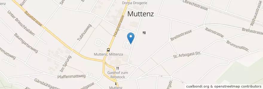 Mapa de ubicacion de Muttenz Mittenza / Gemeindeparkplatz en Zwitserland, Bazel-Land, Bezirk Arlesheim, Muttenz.