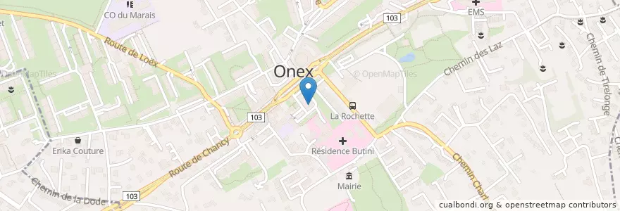 Mapa de ubicacion de Onex Parking de la Salle Communale en Schweiz/Suisse/Svizzera/Svizra, Genève, Genève, Onex.