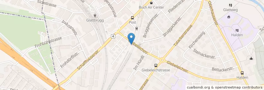 Mapa de ubicacion de Opfikon Bahnhof / Giebeleichstrasse en Suiza, Zúrich, Bezirk Bülach, Opfikon.