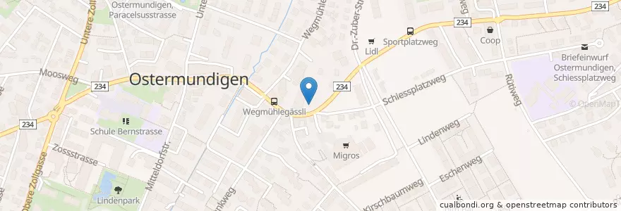 Mapa de ubicacion de Ostermundigen Restaurant Tell en سوئیس, برن, Verwaltungsregion Bern-Mittelland, Verwaltungskreis Bern-Mittelland, Ostermundigen.
