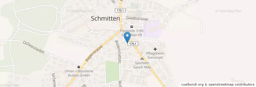 Mapa de ubicacion de Schmitten Gemeindehaus en Schweiz, Freiburg, Sensebezirk, Schmitten (Fr).