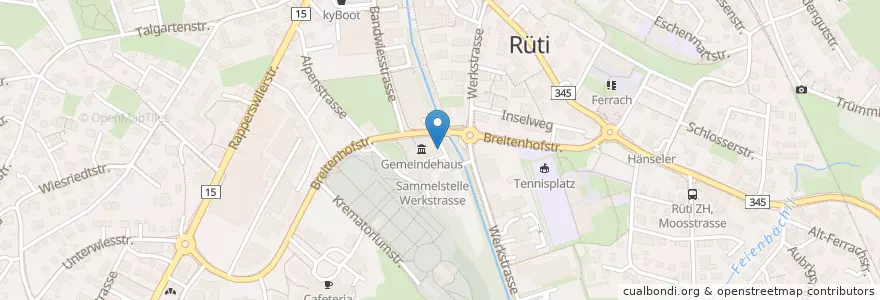 Mapa de ubicacion de Rüti (ZH) Gemeindehaus en Switzerland, Zurich, Bezirk Hinwil, Rüti (Zh).