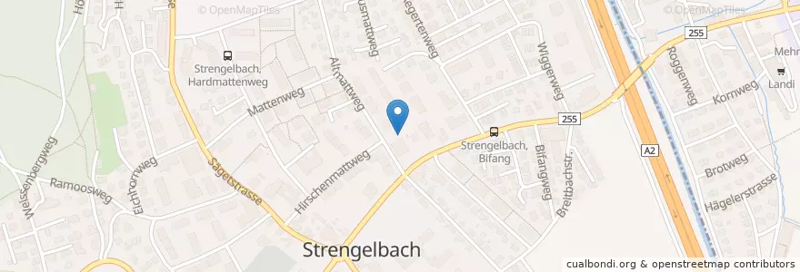 Mapa de ubicacion de Strengelbach Kath. Kirche en Schweiz/Suisse/Svizzera/Svizra, Aargau, Bezirk Zofingen, Strengelbach.