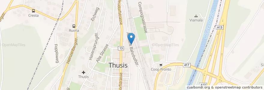 Mapa de ubicacion de Thusis Bahnhof en Suisse, Grisons, Viamala, Thusis.