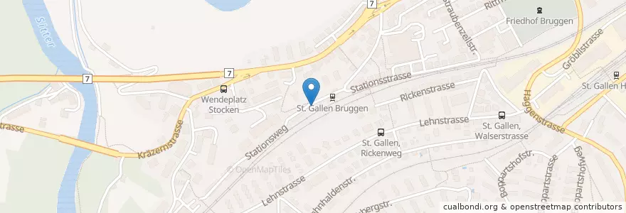 Mapa de ubicacion de St. Gallen Bruggen Bahnhof en Suiza, San Galo, Wahlkreis St. Gallen, San Galo.