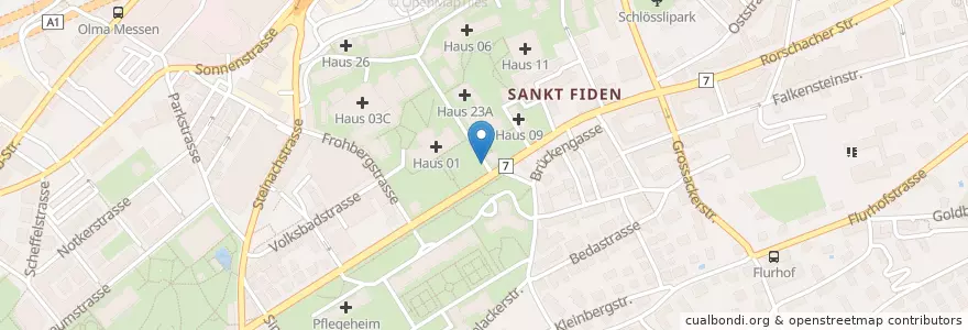 Mapa de ubicacion de St. Gallen Kantonsspital en Suíça, Sankt Gallen, Wahlkreis St. Gallen, St. Gallen.