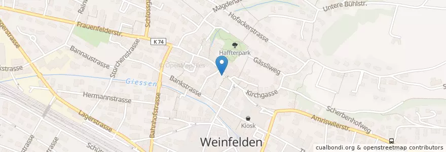 Mapa de ubicacion de Weinfelden Rathaus en Suiza, Turgovia, Bezirk Weinfelden, Weinfelden.