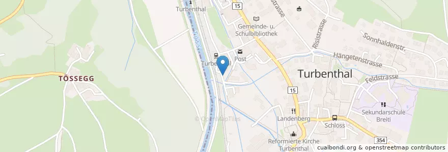 Mapa de ubicacion de Turbenthal Bahnhof en Schweiz/Suisse/Svizzera/Svizra, Zürich, Bezirk Pfäffikon, Turbenthal.