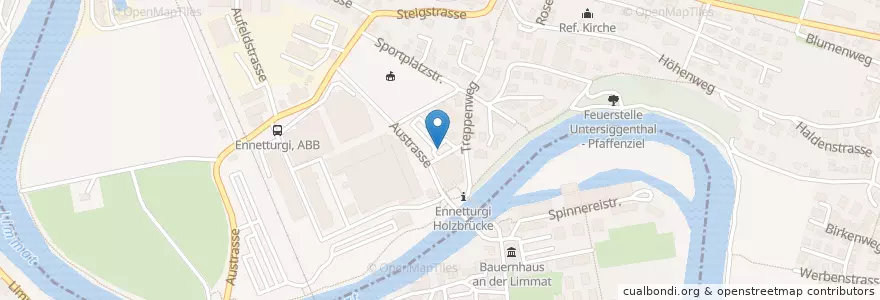 Mapa de ubicacion de Turgi ABB-Areal / Steigstrasse en Schweiz/Suisse/Svizzera/Svizra, Aargau, Bezirk Baden, Untersiggenthal.