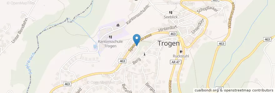 Mapa de ubicacion de Trogen Bahnhof en İsviçre, Appenzell Ausserrhoden, Sankt Gallen, Mittelland, Trogen.