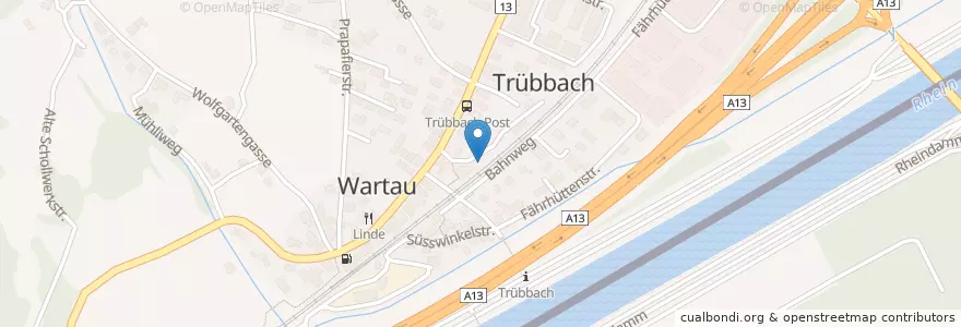 Mapa de ubicacion de Trübbach en Zwitserland, Sankt Gallen, Wahlkreis Werdenberg, Wartau.