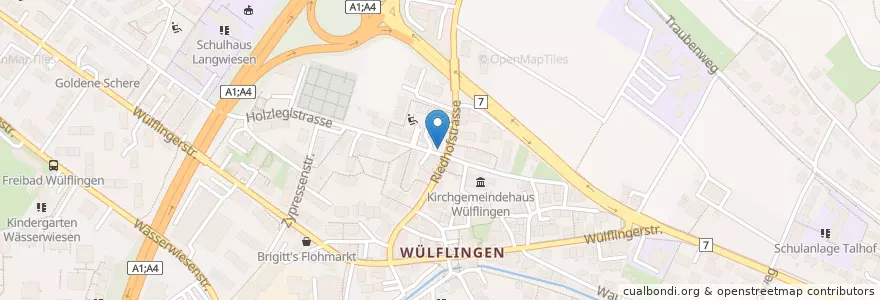 Mapa de ubicacion de Winterthur Wülflingen / Riedhofstrasse en Schweiz/Suisse/Svizzera/Svizra, Zürich, Bezirk Winterthur, Winterthur.