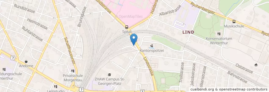 Mapa de ubicacion de Winterthur Lindstrasse /Theaterstrasse en スイス, チューリッヒ, Bezirk Winterthur, Winterthur.