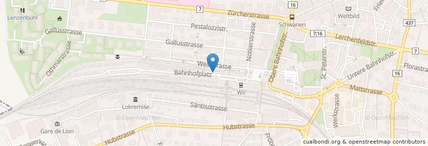 Mapa de ubicacion de Wil (SG) Bahnhof en Suisse, Saint-Gall, Wahlkreis Wil, Wil (Sg).