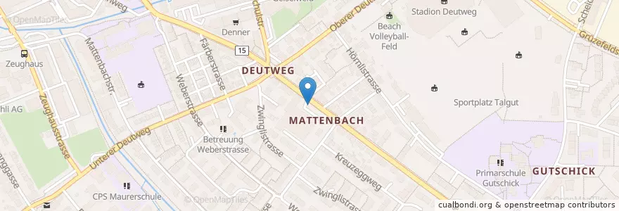 Mapa de ubicacion de Winterthur Depot WV / Deutweg en Suiza, Zúrich, Bezirk Winterthur, Winterthur.