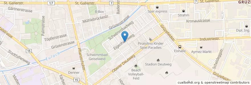 Mapa de ubicacion de Winterthur Geiselweid en سوئیس, زوریخ, Bezirk Winterthur, Winterthur.