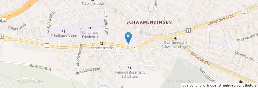 Mapa de ubicacion de Zürich Schwamendingen / Hirschen en スイス, チューリッヒ, Bezirk Zürich, Zürich.
