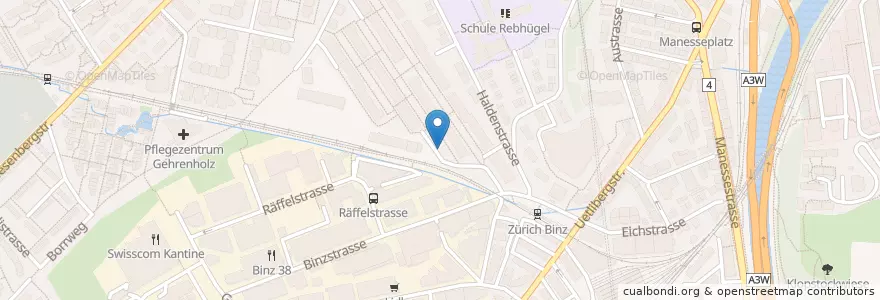 Mapa de ubicacion de Zürich Binz / Binzallee en Suiza, Zúrich, Bezirk Zürich, Zúrich.