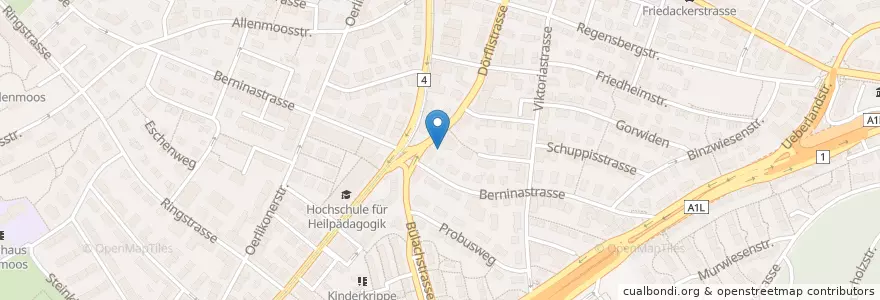 Mapa de ubicacion de Zürich Berninaplatz en Suiza, Zúrich, Bezirk Zürich, Zúrich.