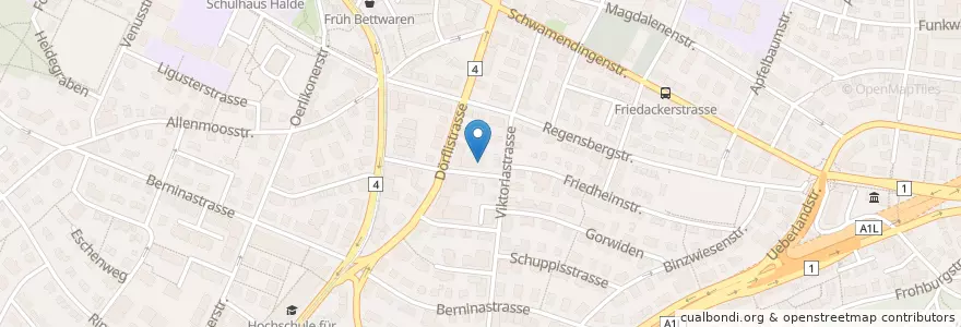 Mapa de ubicacion de Zürich Berninaplatz / Friedheimstrasse en سوئیس, زوریخ, Bezirk Zürich, Zürich.