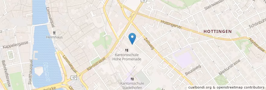 Mapa de ubicacion de Zürich Stadelhofen / Promenadengasse en Switzerland, Zurich, District Zurich, Zurich.