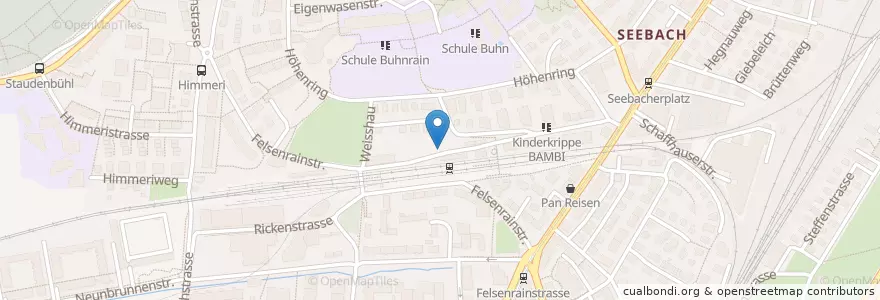 Mapa de ubicacion de Zürich Seebach Bahnhof en 瑞士, 蘇黎世, Bezirk Zürich, Zürich.