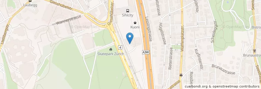 Mapa de ubicacion de Zürich Sihlcity en İsviçre, Zürih, Bezirk Zürich, Zürich.