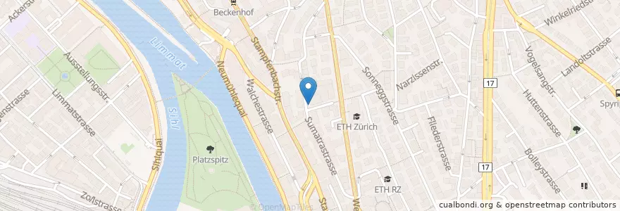 Mapa de ubicacion de Zürich Sonnegg / Sumatrastr. en 스위스, 취리히, Bezirk Zürich, Zürich.