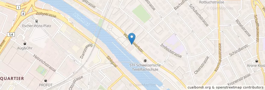 Mapa de ubicacion de Zürich Wipkingen / Wasserwerkstrasse en Switzerland, Zurich, District Zurich, Zurich.