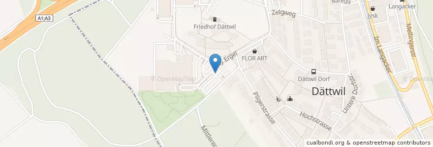Mapa de ubicacion de Baden Dättwil / Spital en Suiza, Aargau, Bezirk Baden, Baden.