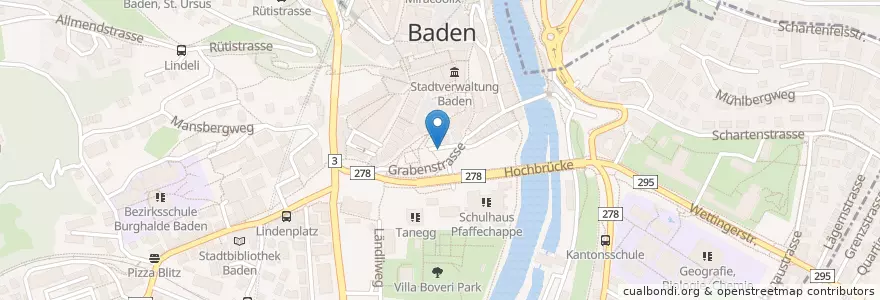 Mapa de ubicacion de Baden Kirchplatz en Zwitserland, Aargau, Bezirk Baden, Baden.