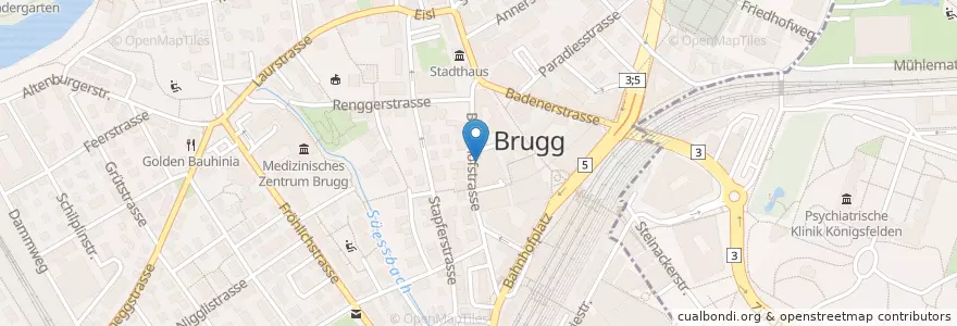 Mapa de ubicacion de Brugg Post Neumarkt / Bahnhofstrasse en Zwitserland, Aargau, Bezirk Brugg, Brugg.