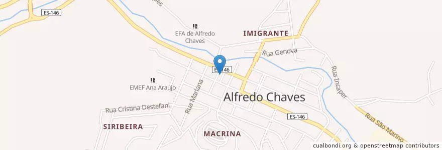 Mapa de ubicacion de Prefeitura Municipal de Alfredo Chaves en Brazil, Jihovýchodní Region, Espírito Santo, Microrregião Guarapari, Região Geográfica Intermediária De Vitória, Alfredo Chaves.