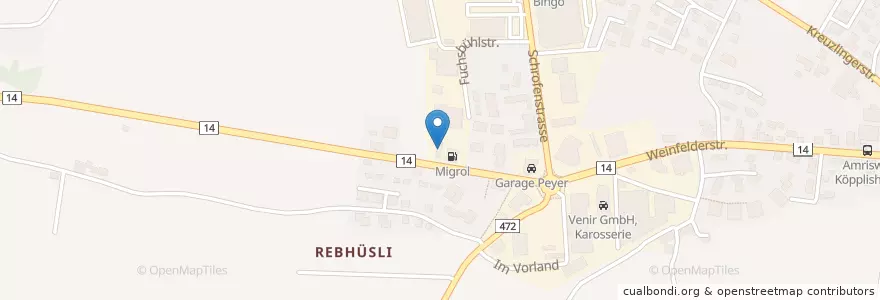Mapa de ubicacion de Migrol Car Wash en Schweiz, Thurgau, Bezirk Arbon, Amriswil.