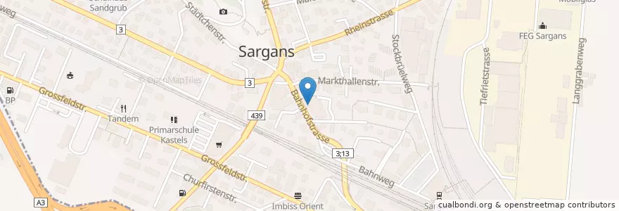 Mapa de ubicacion de Poststelle 7320 Sargans en スイス, ザンクト・ガレン州, Wahlkreis Sarganserland, Sargans.