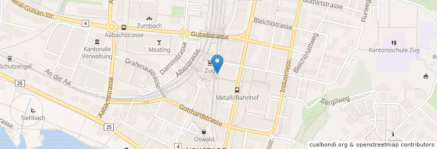 Mapa de ubicacion de Briefeinwurf Zug, Bahnhof SBB Ost en سوئیس, Zug, Zug.